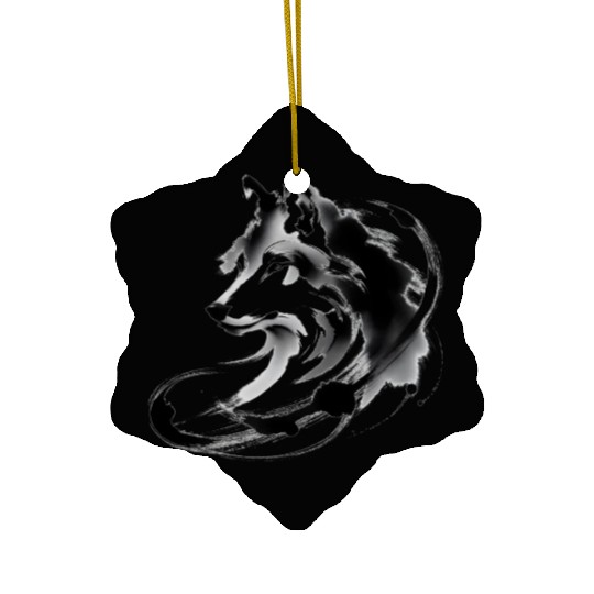 Abstract Wolf Japanese Ink Art Ceramic Ornaments