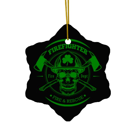 Firefighter Fire and Rescue Irish Shamrock Ceramic Ornaments