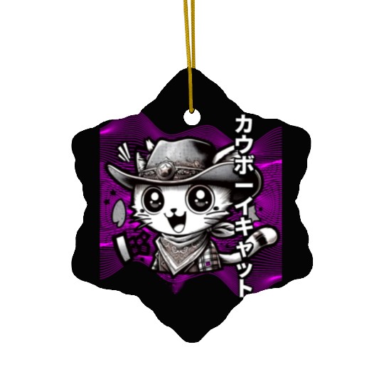 Yeehaw Meow: Manga Cowboy Cat Extravaganza Ceramic Ornaments