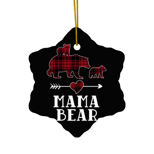 Mama Bear 2 Cubs Ceramic Ornaments Christmas Mama Bear Plaid