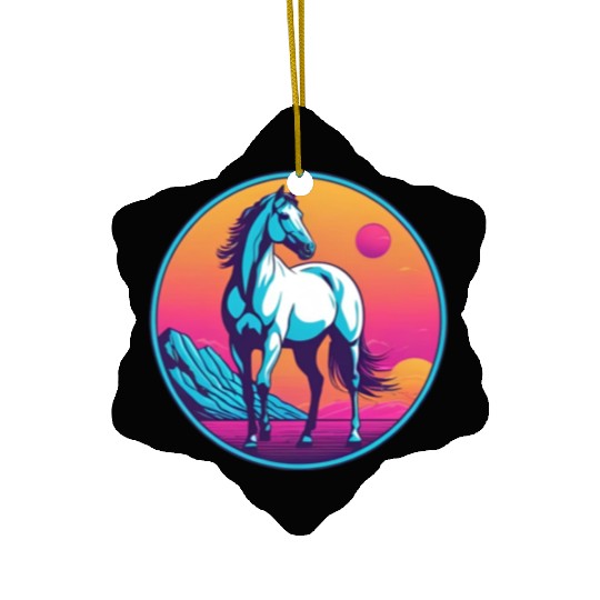 Synthwave Horse 3 Ceramic Ornaments