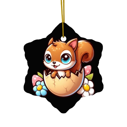 Cute Squirrel with Easter Egg Comic Design Ceramic Ornaments