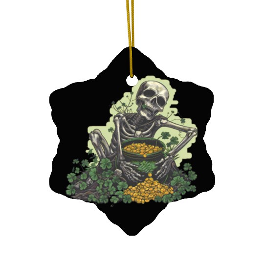 St Patricks Skeleton Pot of Gold Ceramic Ornaments