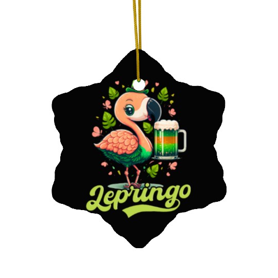 Irish Flamingo St Patricks Lepringo Ceramic Ornaments