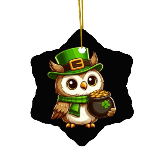 Golden Owl St. Patrick's Day Ceramic Ornaments