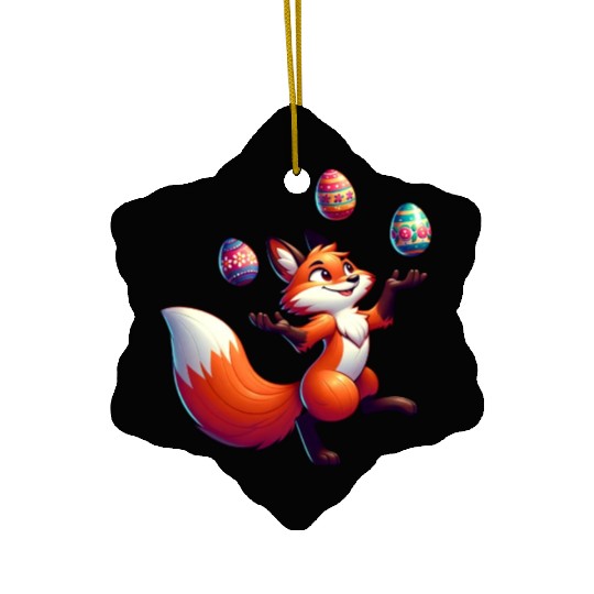 Easter Fox Juggler with Eggs Ceramic Ornaments