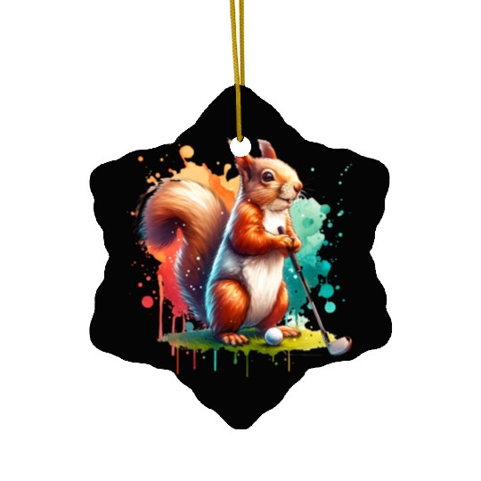 Golf Player Squirrel Animal Lover Design Ceramic Ornaments