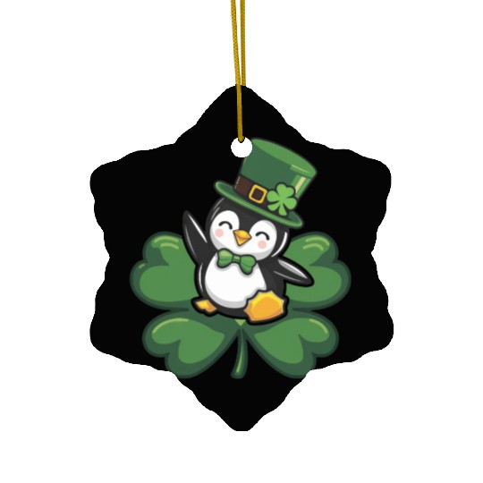 St. Patrick's Day Penguin: Cute Cartoon Design Ceramic Ornaments