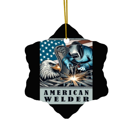American Welder USA Flag Eagle Weld Ceramic Ornaments