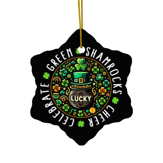 St. Patrick's Day Ceramic Ornaments, Lucky Pot Of Gold Leaf