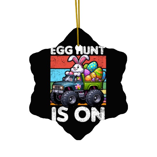 EGG HUNT IS ON EASTER Ceramic Ornaments