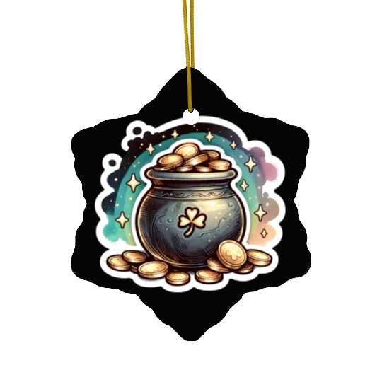 Saint Patrick's Day Sparkly Pot of Gold Ceramic Ornaments