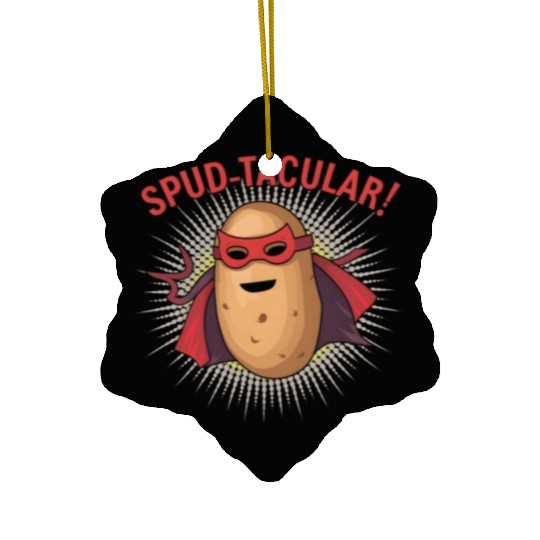 Superhero Potato Saying "Spud-tacular!" Design Art Ceramic Ornaments
