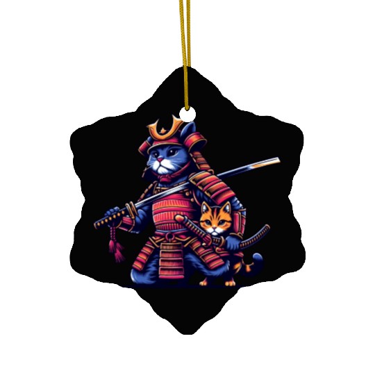 Light Samurai Cat Ceramic Ornaments