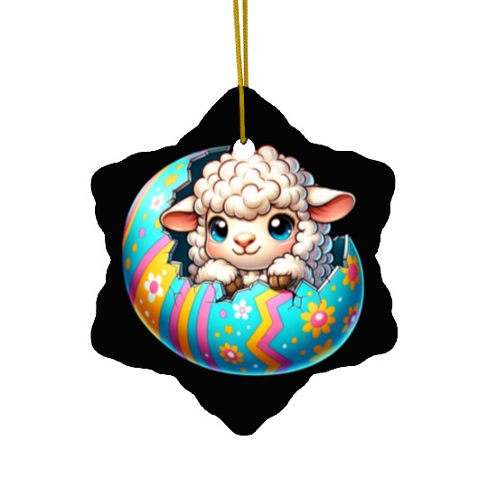 Colorful Lamb Hatching from Easter Egg Cartoon Ceramic Ornaments