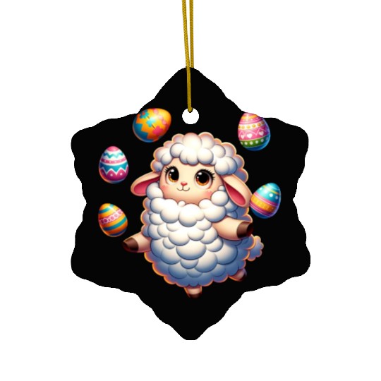 Colorful Easter Egg Juggling Lamb Cartoon Ceramic Ornaments
