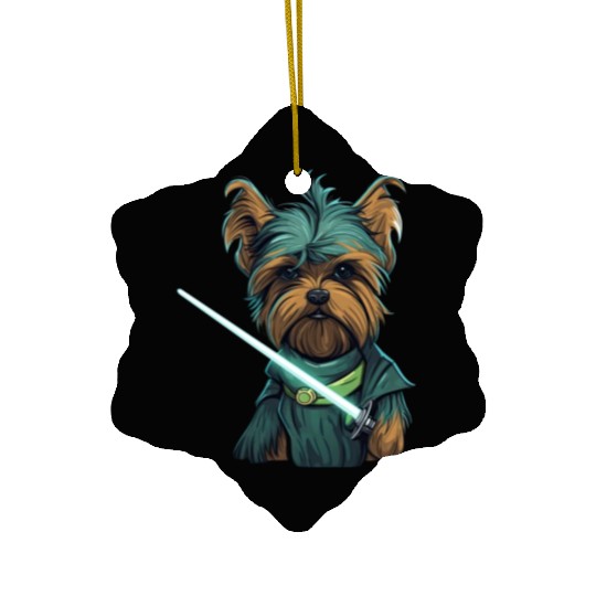 Yorkie with Lightsword Ceramic Ornaments
