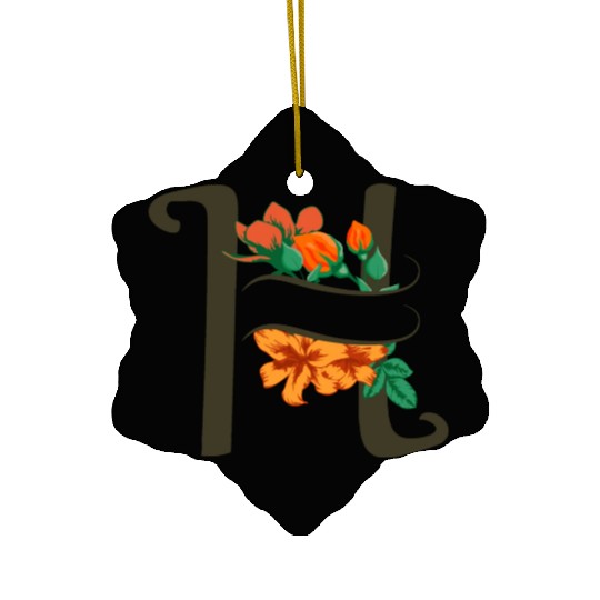 Capital letter H monogram with roses and lily Ceramic Ornaments