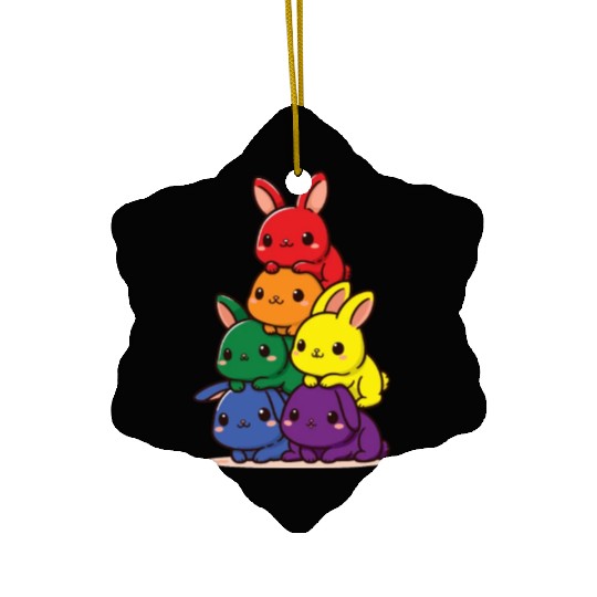 Bunnies Rainbow Flag Pride Month Cute Bunnies Ceramic Ornaments