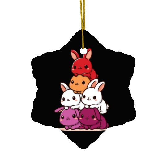 Bunnies Lesbian Flag Pride Month Cute Bunnies Ceramic Ornaments