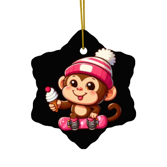 Chimpanzee Snowboarder Winter Action Ceramic Ornaments