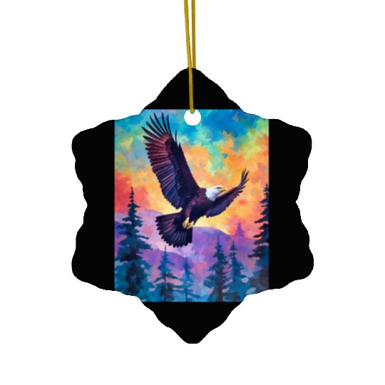 Majestic Eagle Silhouette: Freedom's Colors Ceramic Ornaments