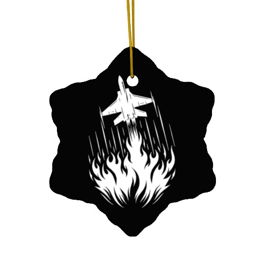 Fighter Jet Model Airplane Fire Flames Flight Ceramic Ornaments