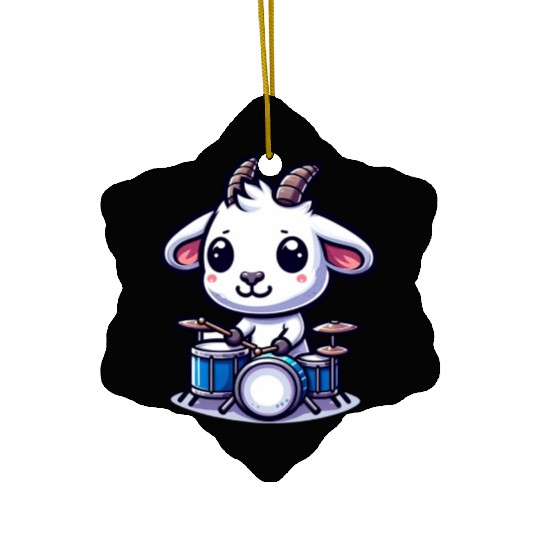 Cute Goat Drummer Farm Band Design Ceramic Ornaments