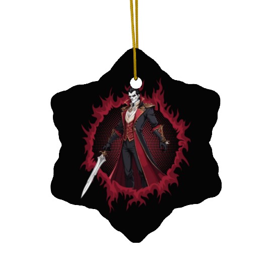 Vampire Lord With Halftone Background Ceramic Ornaments
