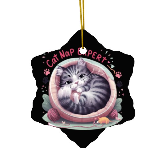 Cat Nap Expert - Funny Cat Outfit! Ceramic Ornaments