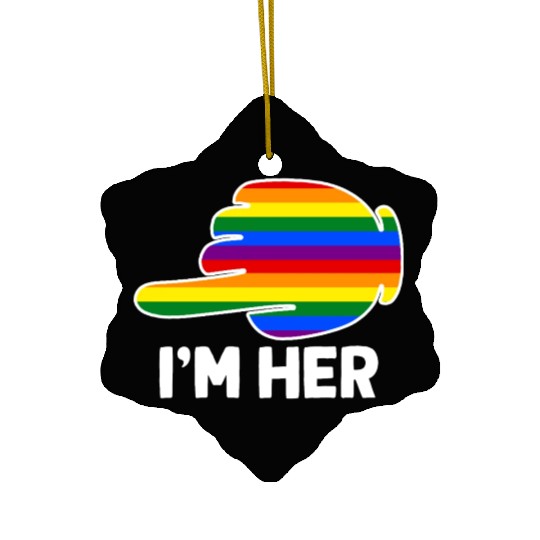 I'm Hers Rainbow Lesbian Couple Funny LGBT Pride Ceramic Ornaments