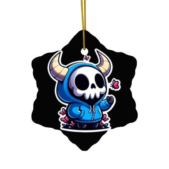 Cute Horned Skull enjoys the butterflies Ceramic Ornaments