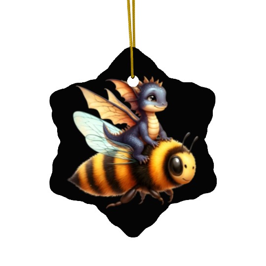 Fun Baby Dragon Riding a Bumble Bee Ceramic Ornaments