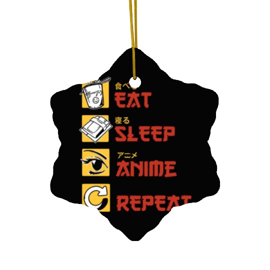 eat sleep anime repeat funny manga Ceramic Ornaments