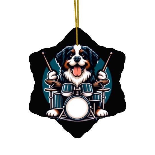 Cool Bernese Mountain Dog Drummer Design Ceramic Ornaments