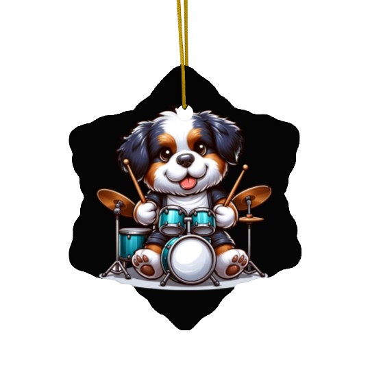 Cool Bernese Mountain Dog Drummer Design Ceramic Ornaments