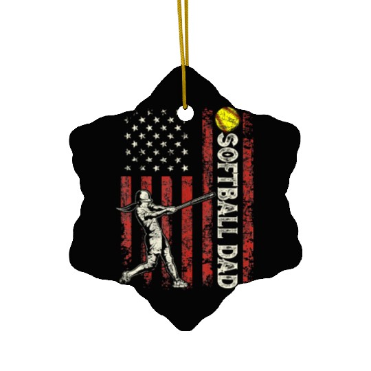 Softball Dad US Flag Gifts For Dad Men Patriotic Ceramic Ornaments