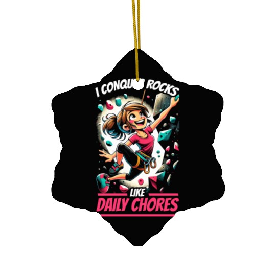 Bouldering Girl Boulderer Rock Climbing Wall Ceramic Ornaments