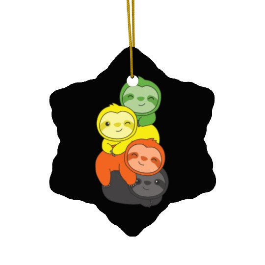 Aromantic Flag Pride Lgbtq Cute Sloth Pile Ceramic Ornaments