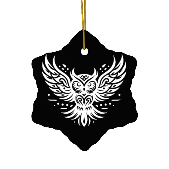 Flying Owl In Tattoo Style Ceramic Ornaments