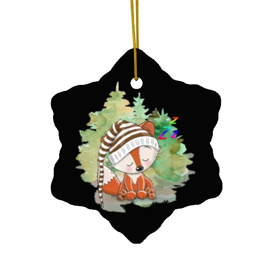 Pilot Fox Sitting On Grass With Tree Forest Ceramic Ornaments