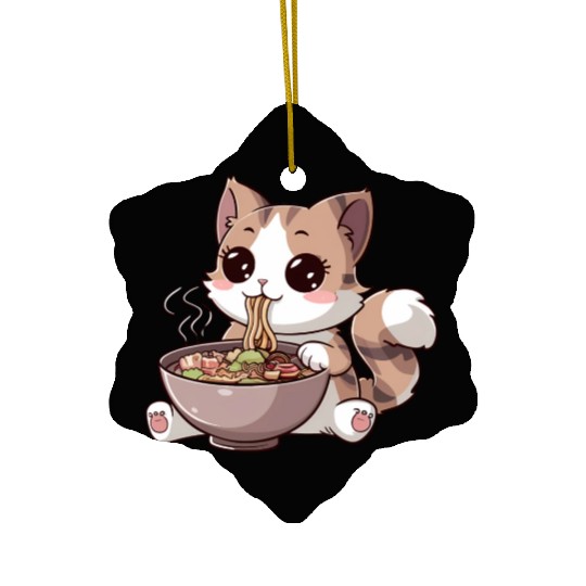 Kawaii Cat Eating Ramen Ceramic Ornaments