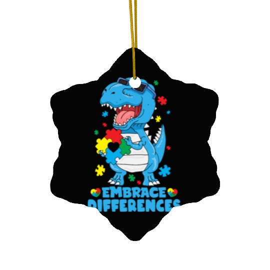 Embrace Differences T Rex Dinosaur Autism Awarenes Ceramic Ornaments