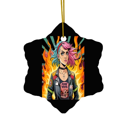 Flames of Punk Rock Girl Ceramic Ornaments