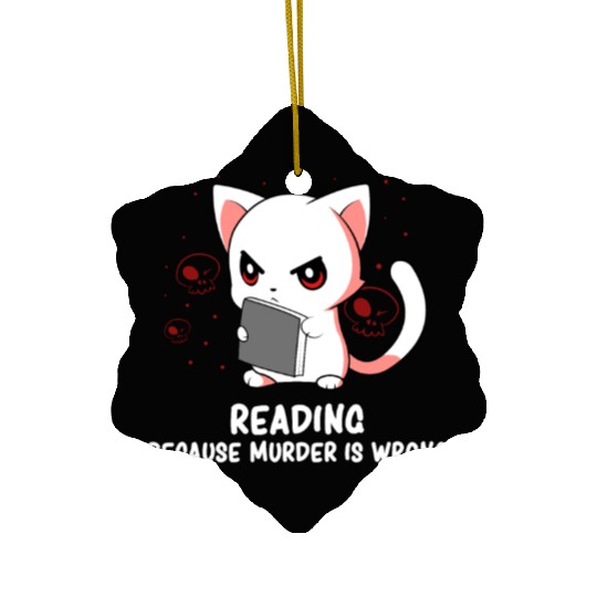 Reading - Reading Cat - Dark Humor - Reading Book Ceramic Ornaments