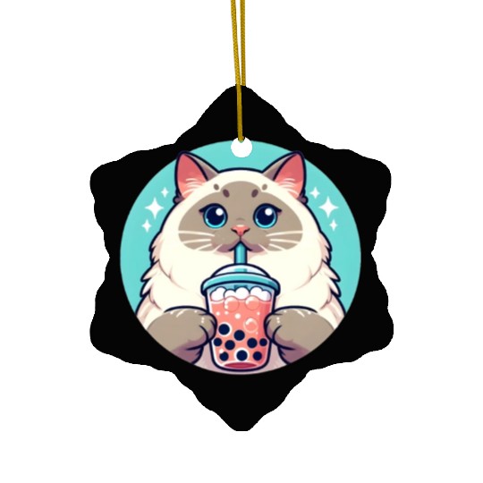 Siamese cat having bubble tea Ceramic Ornaments