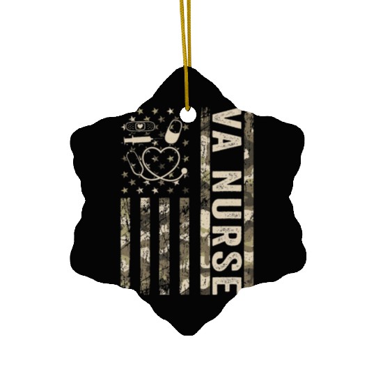 VA Nurse Camouflage Patriotic US Flag Nurse Life Ceramic Ornaments