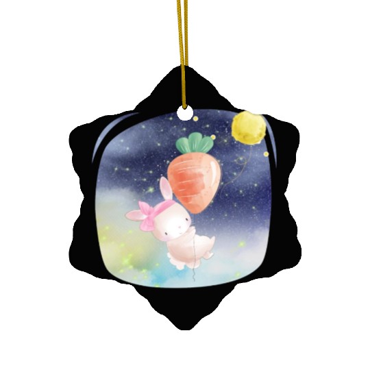 Funny Happy Rabbit Flying to Sky Using Balloon Ceramic Ornaments