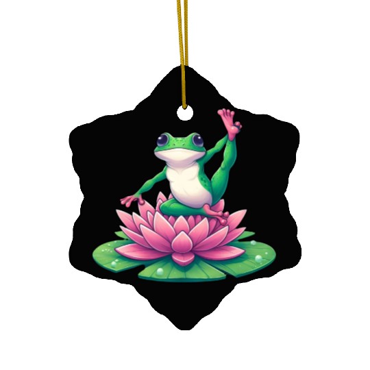 Frog Yoga Meditation on Water Lily Ceramic Ornaments