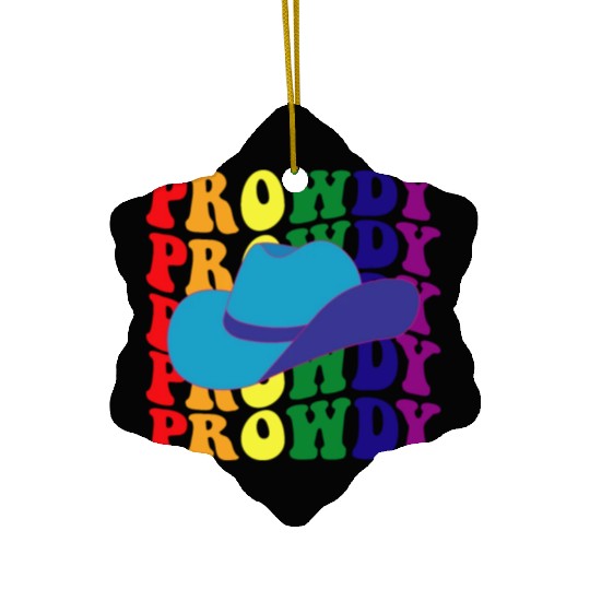 Prowdy Gay Lesbian Howdy Cowboy LGBTQ Pride Groovy Ceramic Ornaments